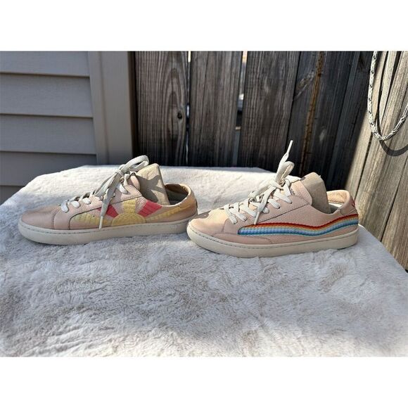 Soludos Women's Pink Rainbow Wave Sneakers Size 10 Embroidered Lace-Up - Picture 7 of 11
